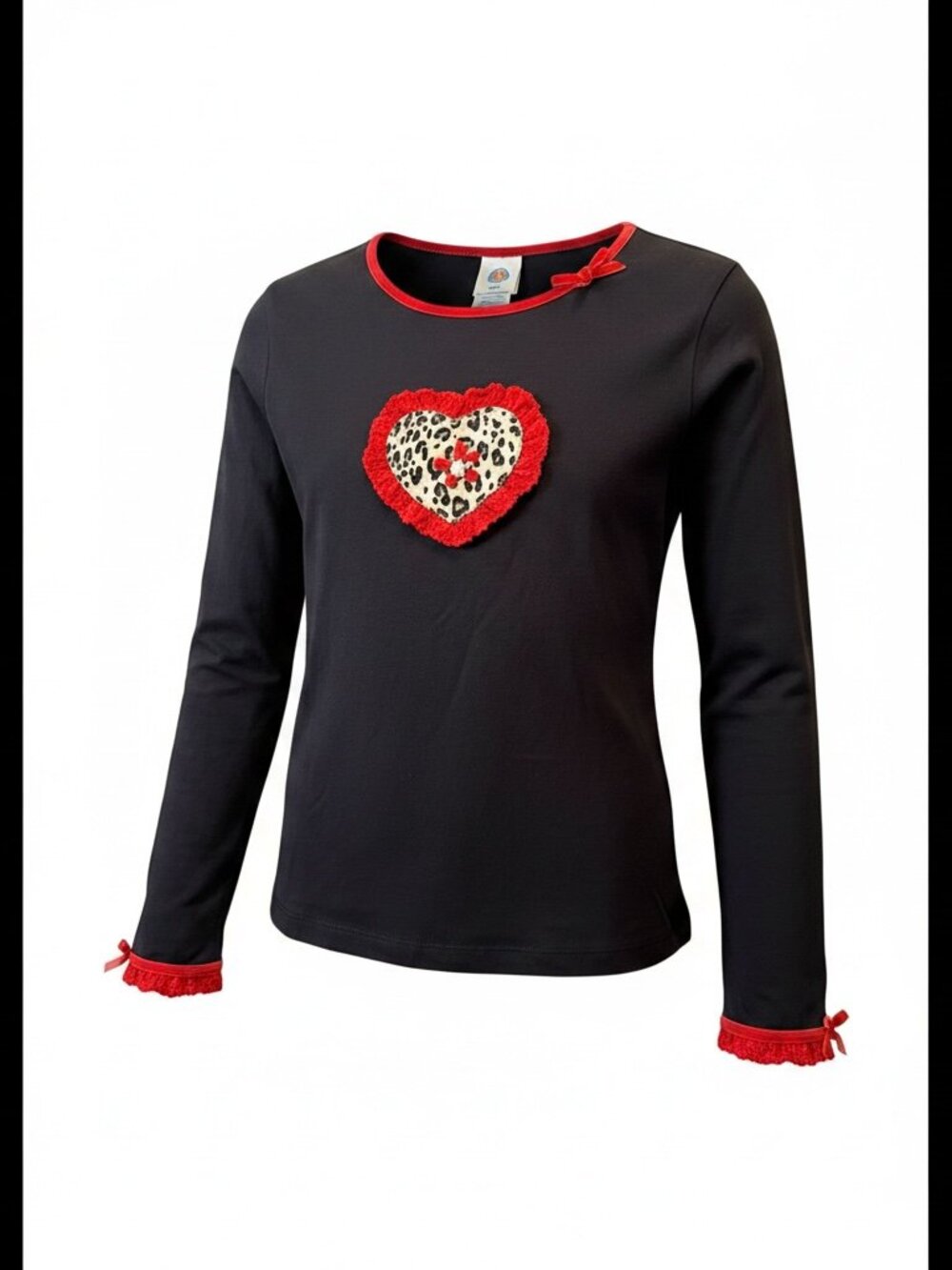 TKS, Girls Black Long Sleeve Heart Applique Top, Size L (6X)